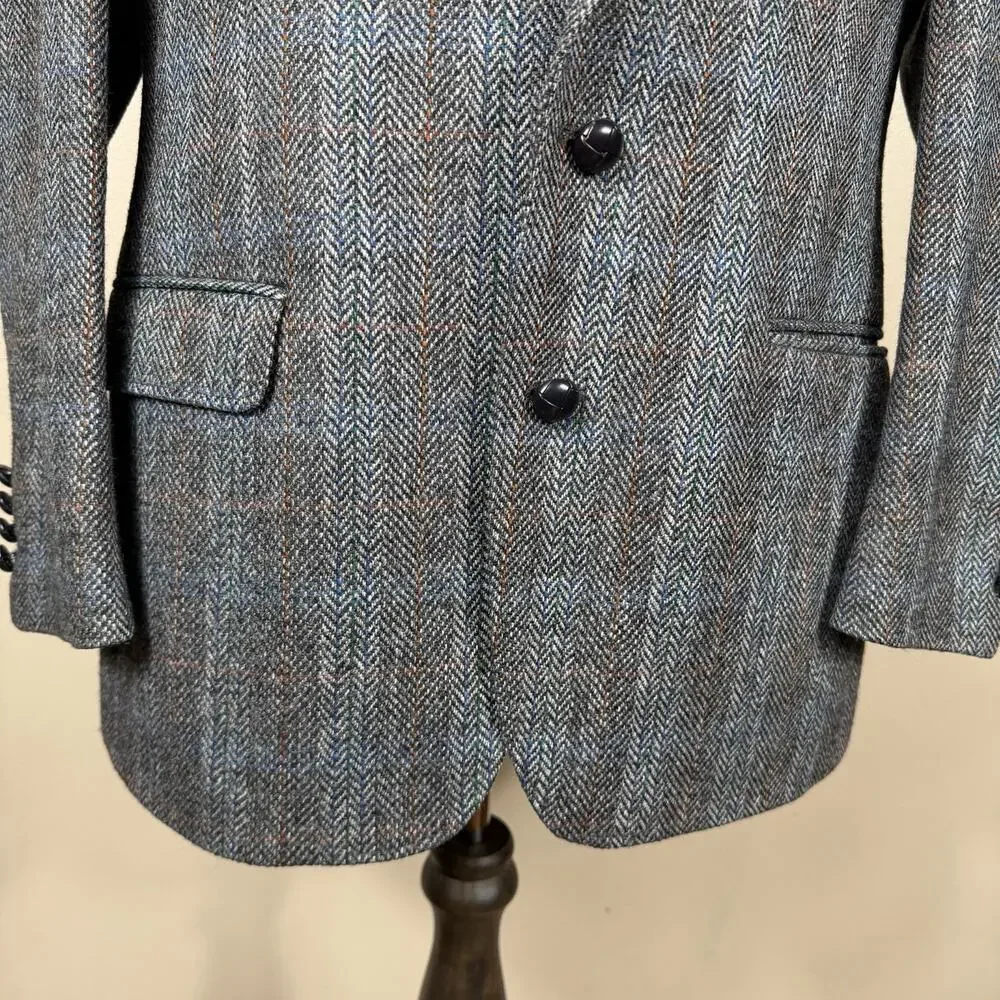 Stafford Wool Tweed Blazer Mens 40S Gray Windowpane Sport Coat Made in England
